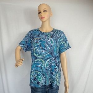 Croft & Barrow 1X Blue Paisley Soft T-Shirt
